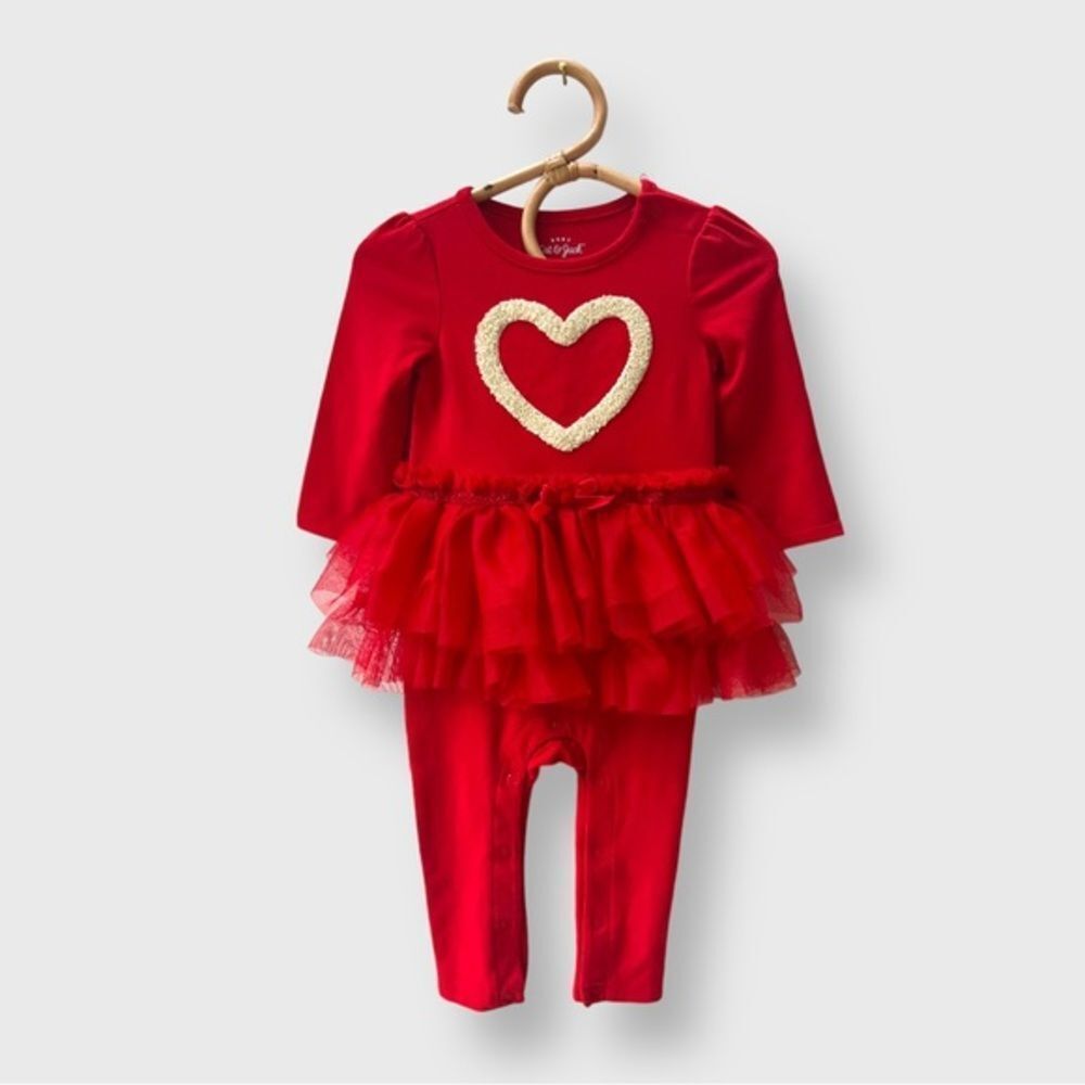 Cat & Jack jumpsuit Tulle Skirted velvet velour Heart Red 6-9M 6-9 Months